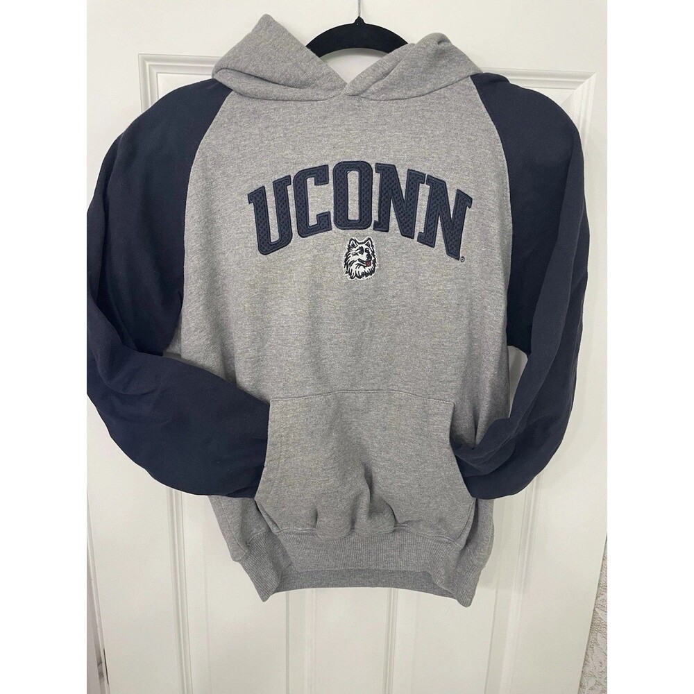 UConn Huskies Team Hoodie Sweatshirt Pullover Gray & Navy Kids Large